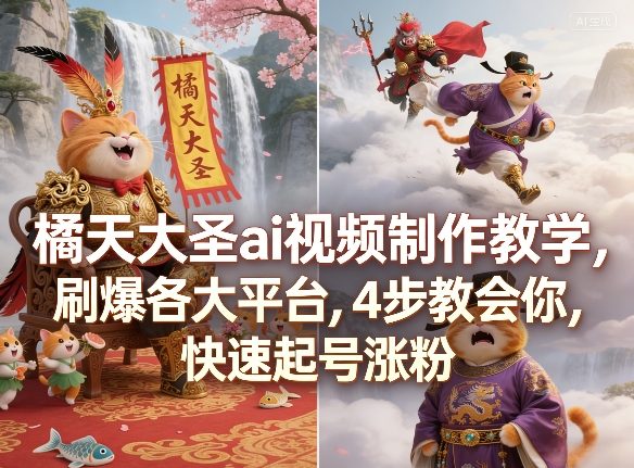 橘天大圣ai视频制作教学，刷爆各大平台，4步教会你，快速起号涨粉